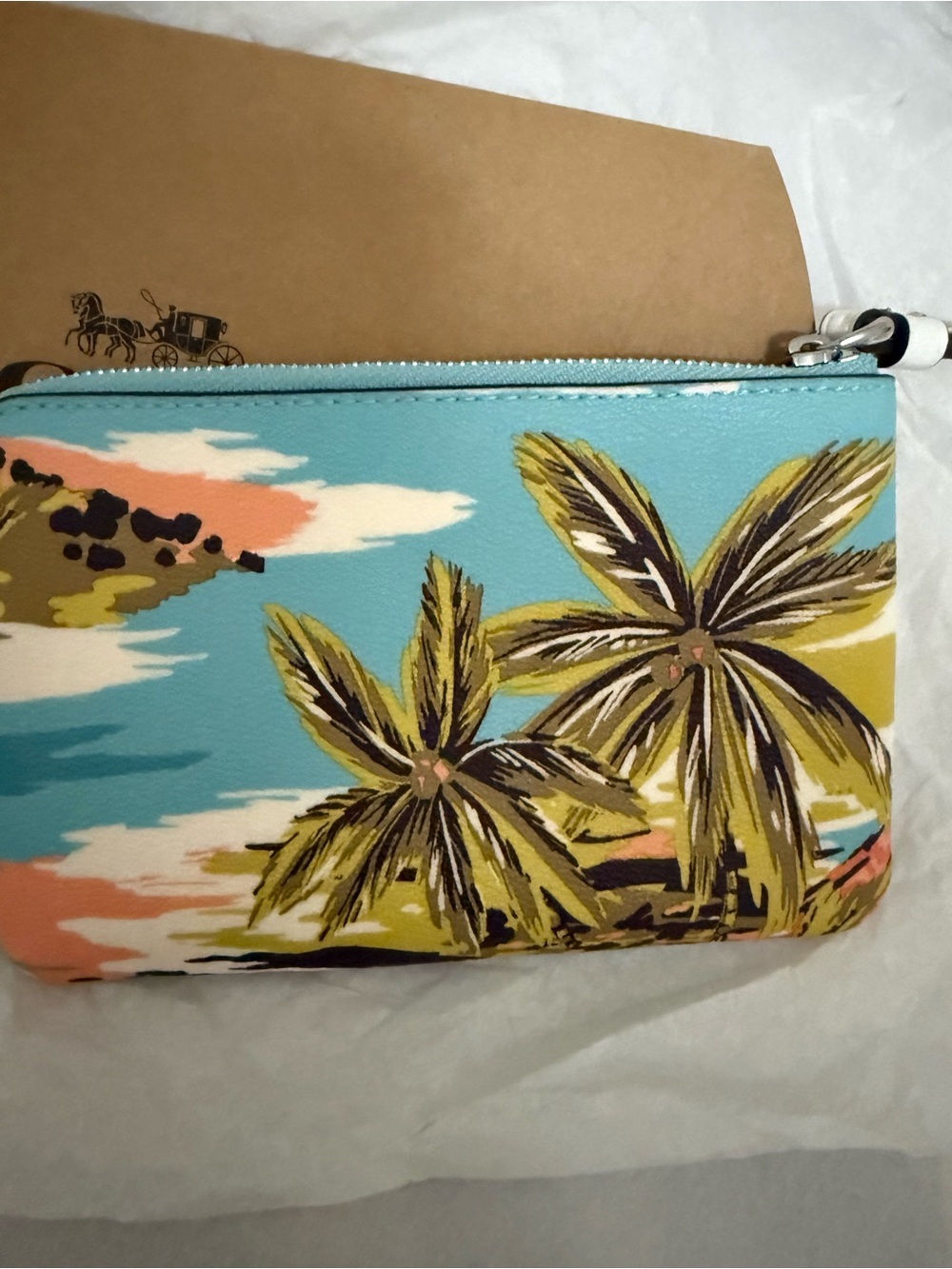 Coach Multicolor Tropical Print Wristlet in Sky Blue and Coral - Picture 4 of 4